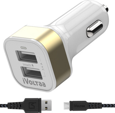 iVoltaa 3.4 Amp Turbo Car Charger(White, With USB Cable)