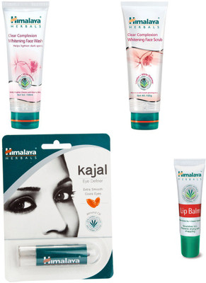 

Himalaya Clear Complexion Whitening Face Wash, Clear Complexion Whitening Face Scrub, Lip Balm, Kajal Eye Definer(Set of 4)