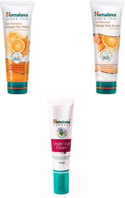 Himalaya Tan Removal Orange Face Scrub, Tan Removal Orange Face Wash, Under Eye Cream(Set of 3)