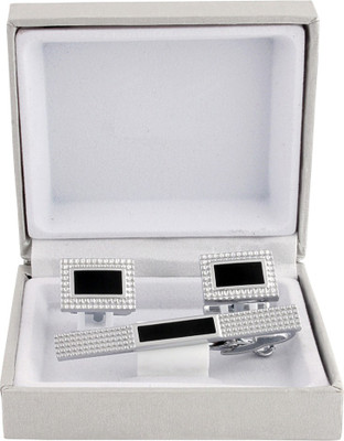 Maruti Tie Brass Cufflink & Tie Pin Set(Silver)