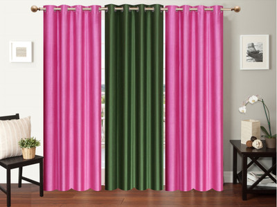 

Furnishing Zone 152 cm (5 ft) Polyester Window Curtain (Pack Of 3)(Plain, Pink, Green), Green;pink