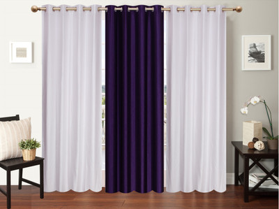 

Furnishing Zone 274 cm (9 ft) Polyester Long Door Curtain (Pack Of 3)(Plain, White, Purple), Purple;white