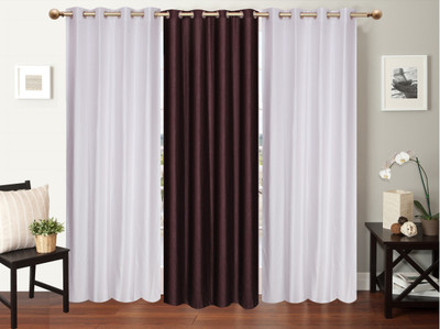 Furnishing Zone 274 cm (9 ft) Polyester Long Door Curtain (Pack Of 3)(Plain, White, Brown), Brown;white
