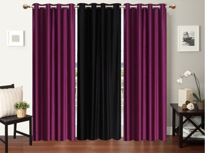 

Furnishing Zone 152 cm (5 ft) Polyester Window Curtain (Pack Of 3)(Plain, Purple, Black), Black;purple