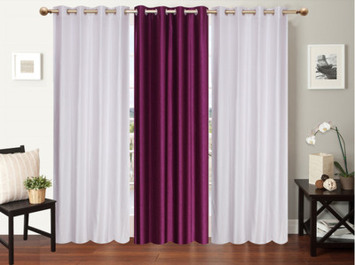

Furnishing Zone 274 cm (9 ft) Polyester Long Door Curtain (Pack Of 3)(Plain, White, Purple), Purple;white