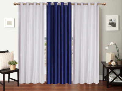 

Furnishing Zone 274 cm (9 ft) Polyester Long Door Curtain (Pack Of 3)(Plain, White, Blue), Blue;white