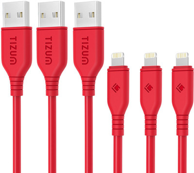 

TIZUM 8 Pin Lightning to USB Premium Power Grid Cable (4 ft / 1.2 mtr) Quick Charging & Data Sync Cable - Pack of 3 Lightning Cable(Red)