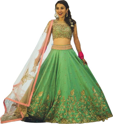 Clickedia Silk Embroidered Semi-stitched Lehenga Choli Material