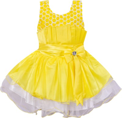 Wishkaro Girls Midi/Knee Length Casual Dress(Yellow, Sleeveless)