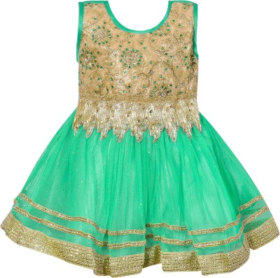 Wishkaro Girls Midi/Knee Length Casual Dress(Light Green, Sleeveless)