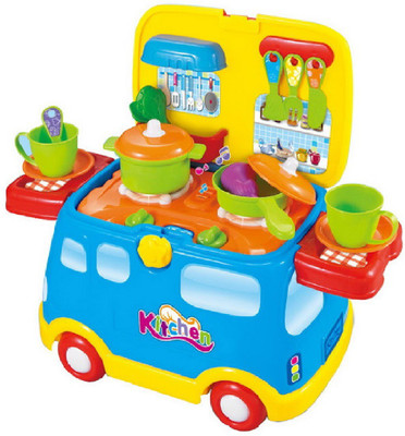 

Toys Bhoomi 2 in 1 Pretend Play Mobile Kitchen Cooking Vehicle Playset with Music and Lights