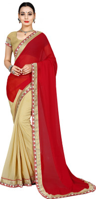 

Aai Shree Khodiyar Art Solid Bollywood Georgette Saree(Red, Beige)
