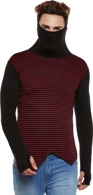 69% OFF on HYPERNATION Striped Men Turtle Neck Red, Black T-Shirt - Main Image