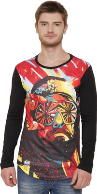 GRAND STITCH Printed Men Round Neck Black T-Shirt