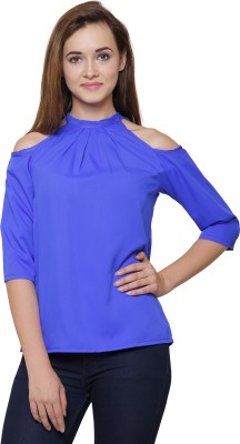 indietoga Casual 3/4 Sleeve Solid Women Blue Top