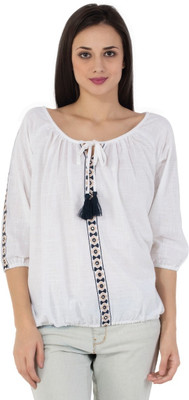 63% OFF on AANIA Casual Regular Sleeve Embroidered Women White Top