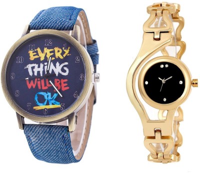 Keepkart New Blue Leather Strap For Girls And Golden Blk Dial Rcut Chain For Woman Combo Pack Watches Watch  - For Couple   Watches  (Keepkart)