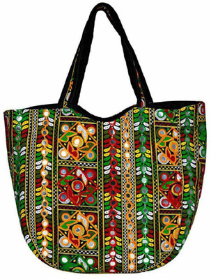 

Fashion Discovery Traditional Embroidered green tote bag Waterproof Multipurpose Bag(Green, 4 L)