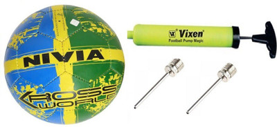 

Nivia Combo Of Three, Kross World New Football (Blue & Green) - Size:  , Vixen Pump, and Needle Football - Size: (Pack of 1, Multicolor