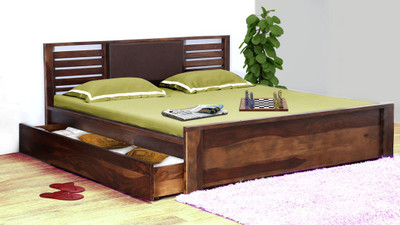 

Vintej Home Horizon Drawer Sheesham Solid Wood Queen Bed With Storage(Finish Color - WALNUT)