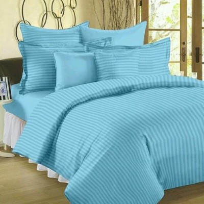 PUMPUM 150 TC Cotton Double Striped Flat Bedsheet(Pack of 1, Blue)