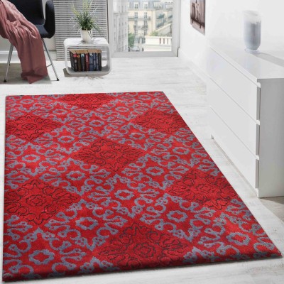 PRESTO BAZAAR Red, Grey Polyester Area Rug(3 ft,  X 5 ft, Rectangle)