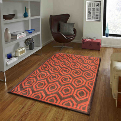 PRESTO BAZAAR Brown, Orange Polyester Carpet(4 ft,  X 6 ft, Rectangle)