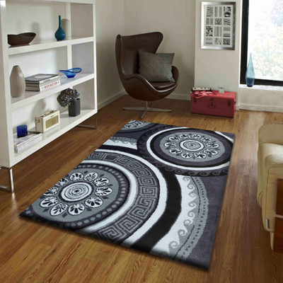 PRESTO BAZAAR White, Black, Grey Polyester Area Rug(3 ft,  X 5 ft, Rectangle)