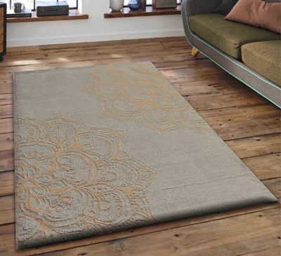 PRESTO BAZAAR Gold, Grey Polyester Area Rug(3 ft,  X 5 ft, Rectangle)