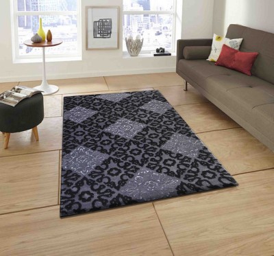 PRESTO BAZAAR Black, Grey Polyester Carpet(4 ft,  X 6 ft, Rectangle)