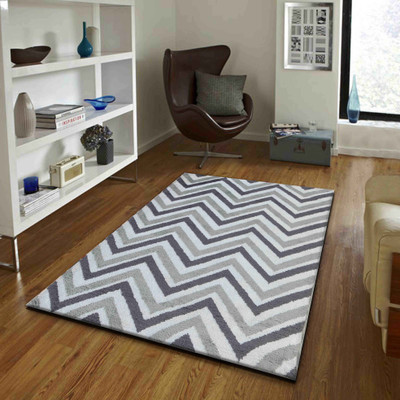 PRESTO BAZAAR White, Grey Polyester Area Rug(3 ft,  X 5 ft, Rectangle)