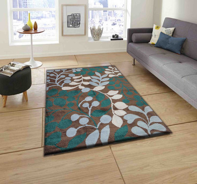 PRESTO BAZAAR Green, Brown, Grey Polyester Carpet(4 ft,  X 6 ft, Rectangle)