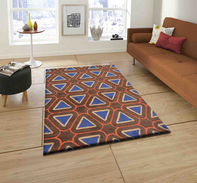 PRESTO BAZAAR Brown, Blue, Orange Polyester Carpet(4 ft,  X 6 ft, Rectangle)