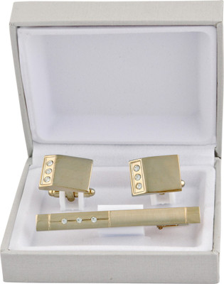 Maruti Tie Brass Cufflink & Tie Pin Set(Gold)