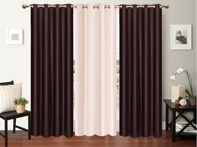 

Furnishing Zone 152 cm (5 ft) Polyester Window Curtain (Pack Of 3)(Plain, Brown, White)