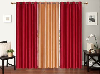 Furnishing Zone 213 cm (7 ft) Polyester Door Curtain (Pack Of 3)(Plain, Maroon, Beige), Beige;maroon