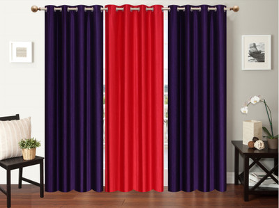 

Furnishing Zone 213 cm (7 ft) Polyester Door Curtain (Pack Of 3)(Plain, Purple, Peach), Peach;purple