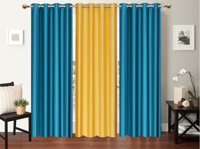 

Furnishing Zone 152 cm (5 ft) Polyester Window Curtain (Pack Of 3)(Plain, Blue, Yellow)