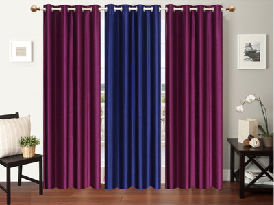 

Furnishing Zone 152 cm (5 ft) Polyester Window Curtain (Pack Of 3)(Plain, Purple, Blue), Blue;purple