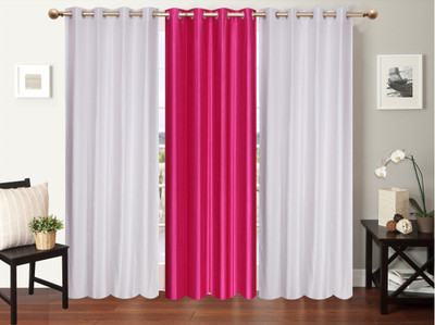 Furnishing Zone 152 cm (5 ft) Polyester Window Curtain (Pack Of 3)(Plain, White, Pink), Pink;white