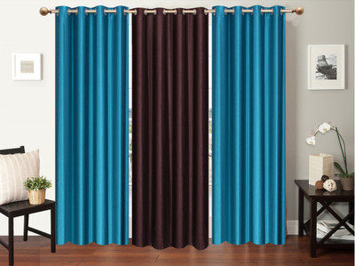 

Furnishing Zone 274 cm (9 ft) Polyester Long Door Curtain (Pack Of 3)(Plain, Blue, Brown)