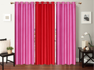 

Furnishing Zone 274 cm (9 ft) Polyester Long Door Curtain (Pack Of 3)(Plain, Pink, Peach), Peach;pink