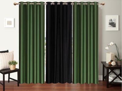 

Furnishing Zone 274 cm (9 ft) Polyester Long Door Curtain (Pack Of 3)(Plain, Green, Black), Black;green