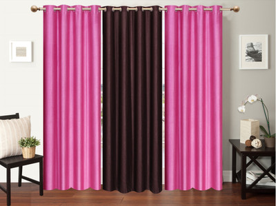 

Furnishing Zone 213 cm (7 ft) Polyester Door Curtain (Pack Of 3)(Plain, Pink, Brown), Brown;pink