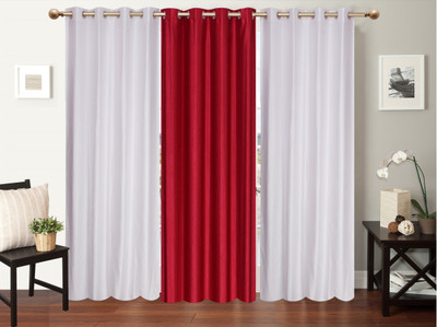 

Furnishing Zone 152 cm (5 ft) Polyester Window Curtain (Pack Of 3)(Plain, White, Maroon), Maroon;white