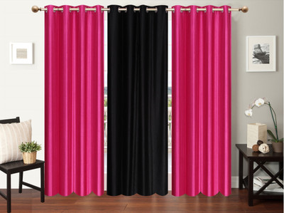 

Furnishing Zone 213 cm (7 ft) Polyester Door Curtain (Pack Of 3)(Plain, Pink, Black), Black;pink