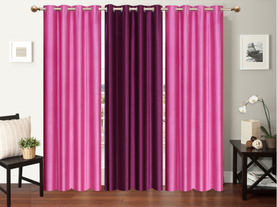 Furnishing Zone 152 cm (5 ft) Polyester Window Curtain (Pack Of 3)(Plain, Pink, Purple)