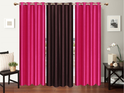 

Furnishing Zone 274 cm (9 ft) Polyester Long Door Curtain (Pack Of 3)(Plain, Pink, Brown), Brown;pink