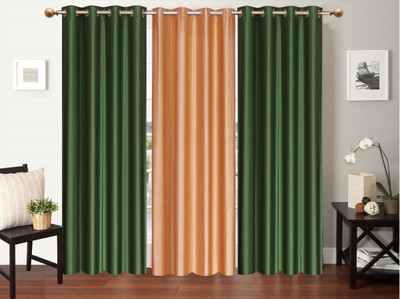 

Furnishing Zone 152 cm (5 ft) Polyester Window Curtain (Pack Of 3)(Plain, Green, Beige), Beige;green