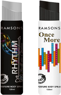 

Ramsons Rhythm Black and Once More No Gas Perfume Body Spray Combo Perfume Body Spray - For Women(240 ml, Pack of 2)